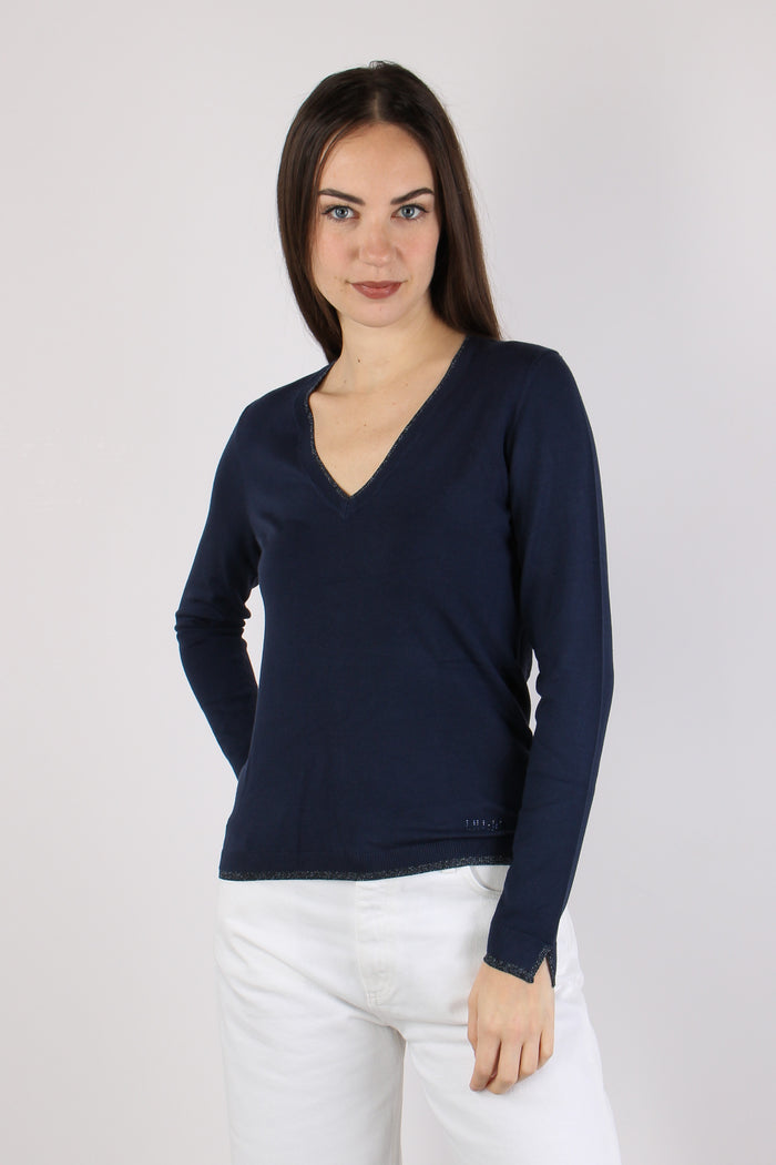 Maglia Scavo V Inserto Lurex Blu Navy-9