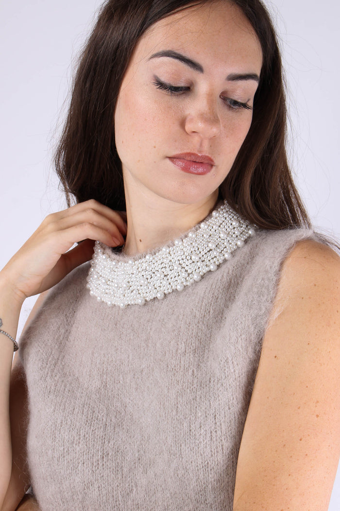 Gilet Maglia Collana Perle Nude-8