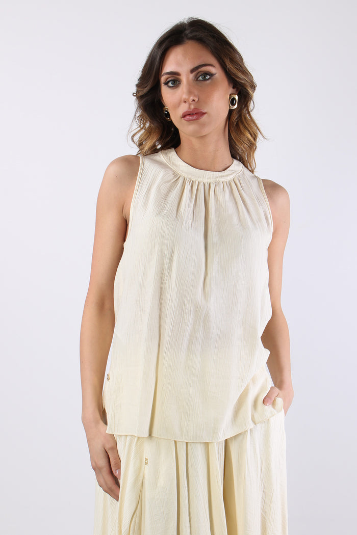 Top Allaccio Collo Coulisse Avorio-2