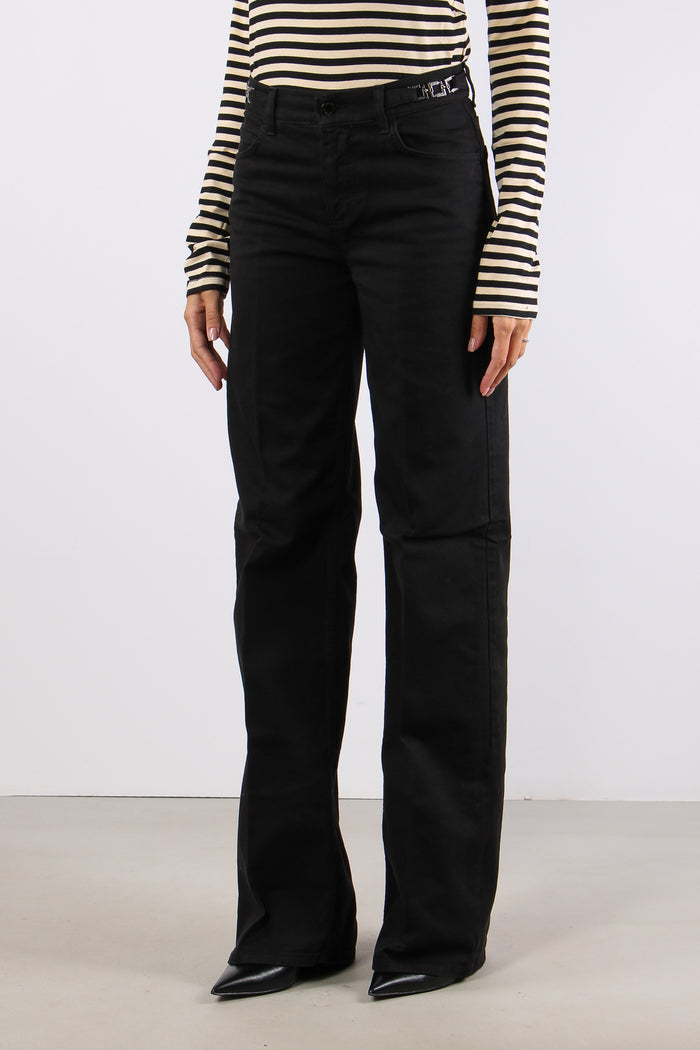 Pantalone Flare Applicazione Passanti Nero-3