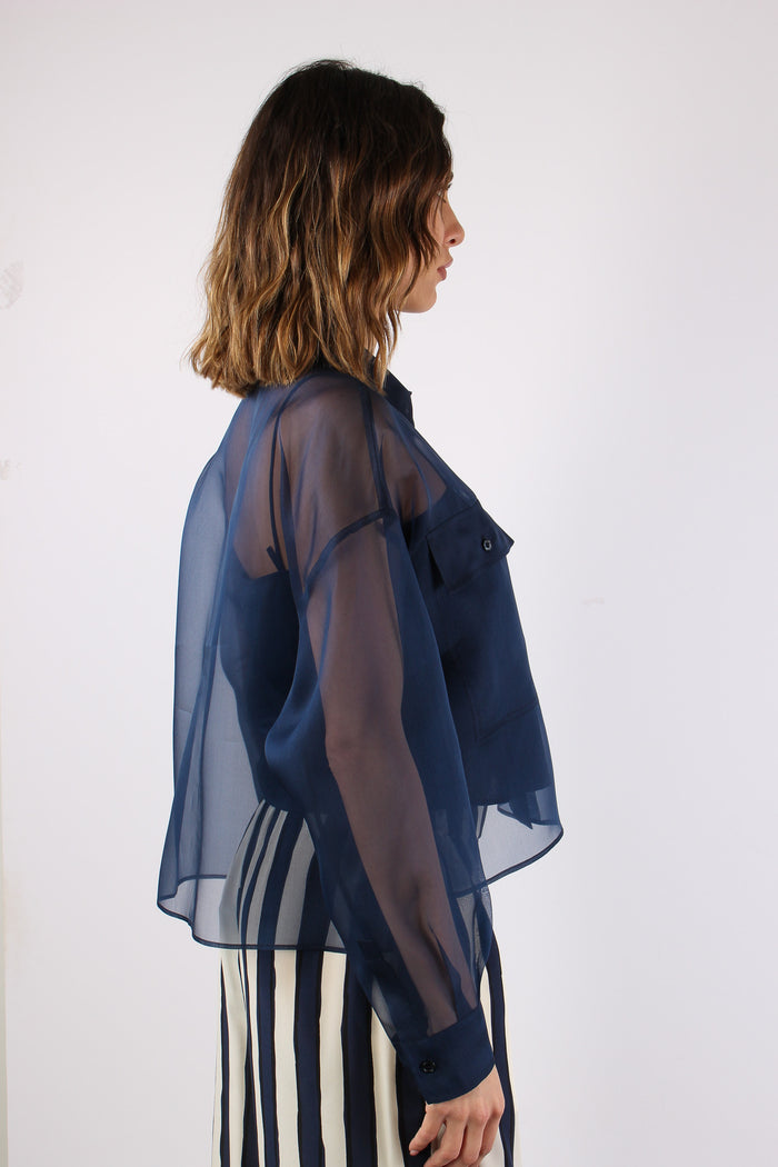 Colomba Camicia Seta Blu-6