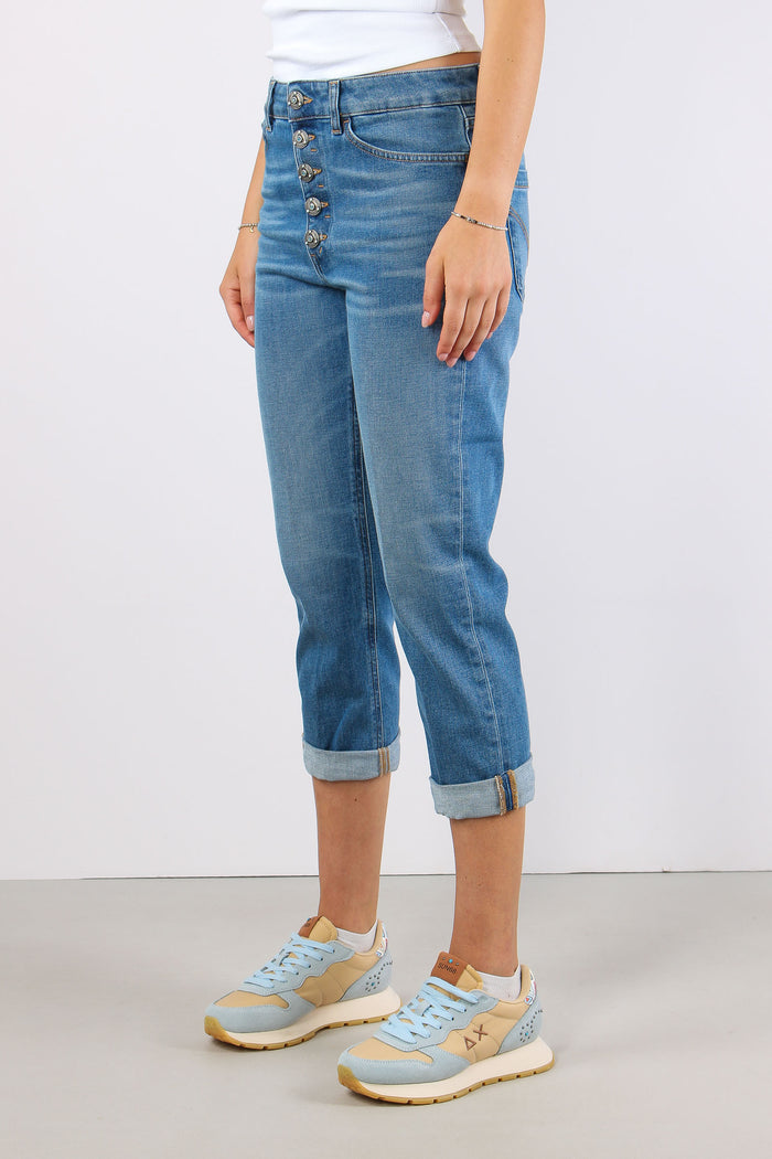 Koons Denim Stretch Bottone Gioiello Denim Scuro-5