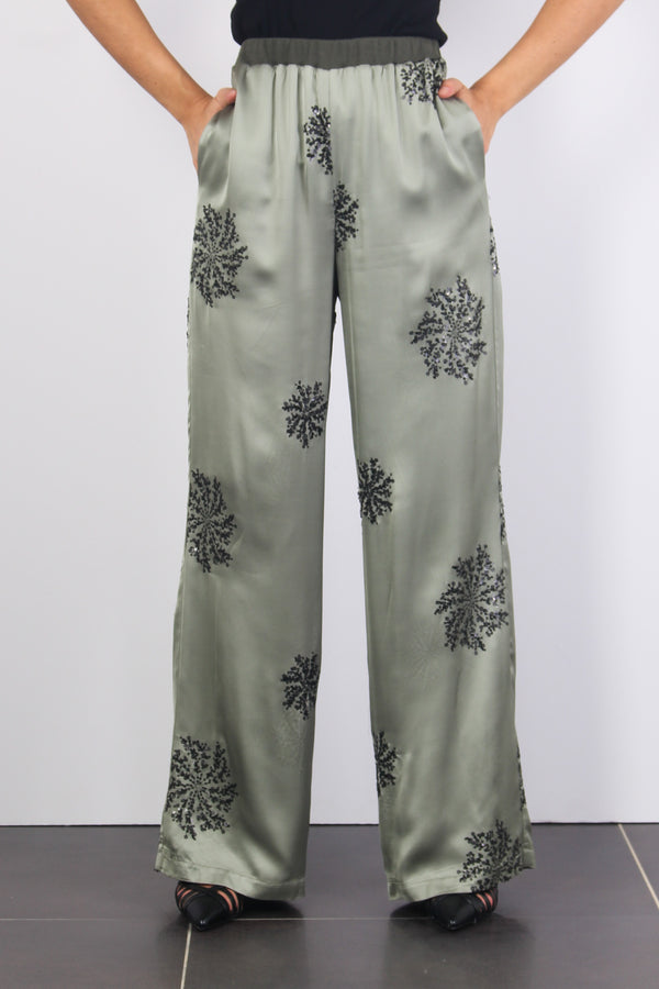 Pantalone Inserto Pailettes Verde Militare-2