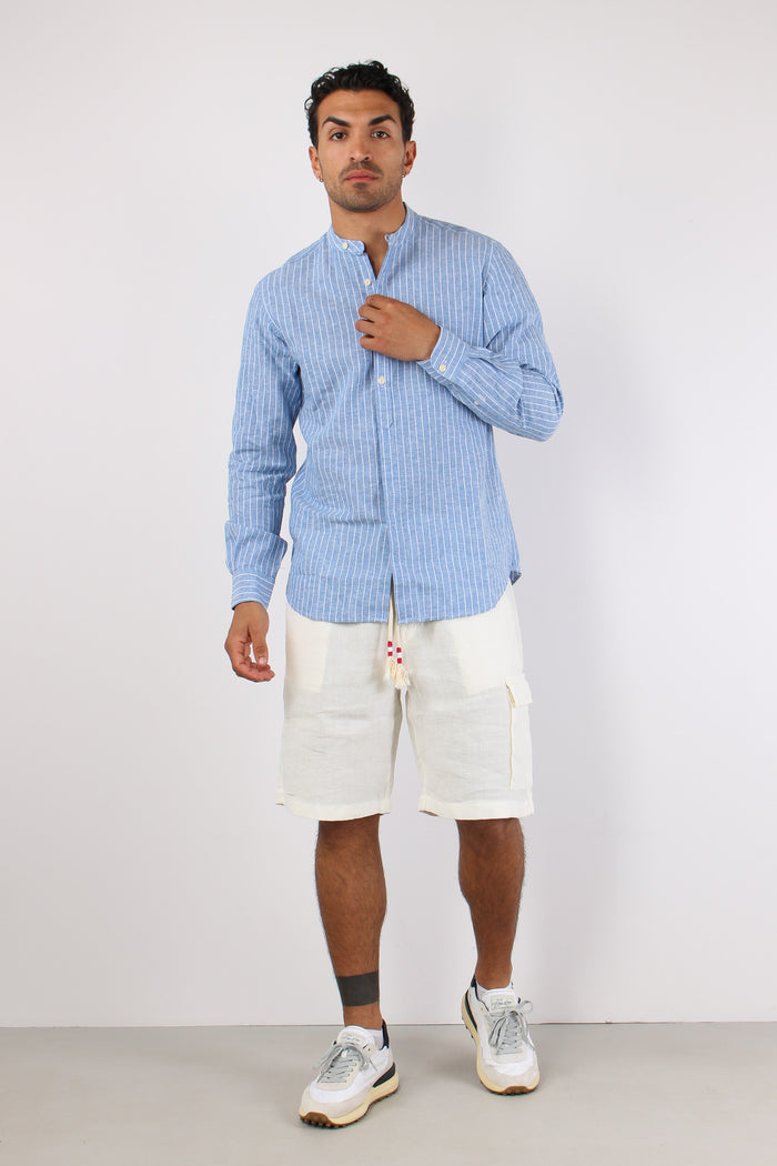 Camicia Coreana Lino Righe Azzurro/bianco-4