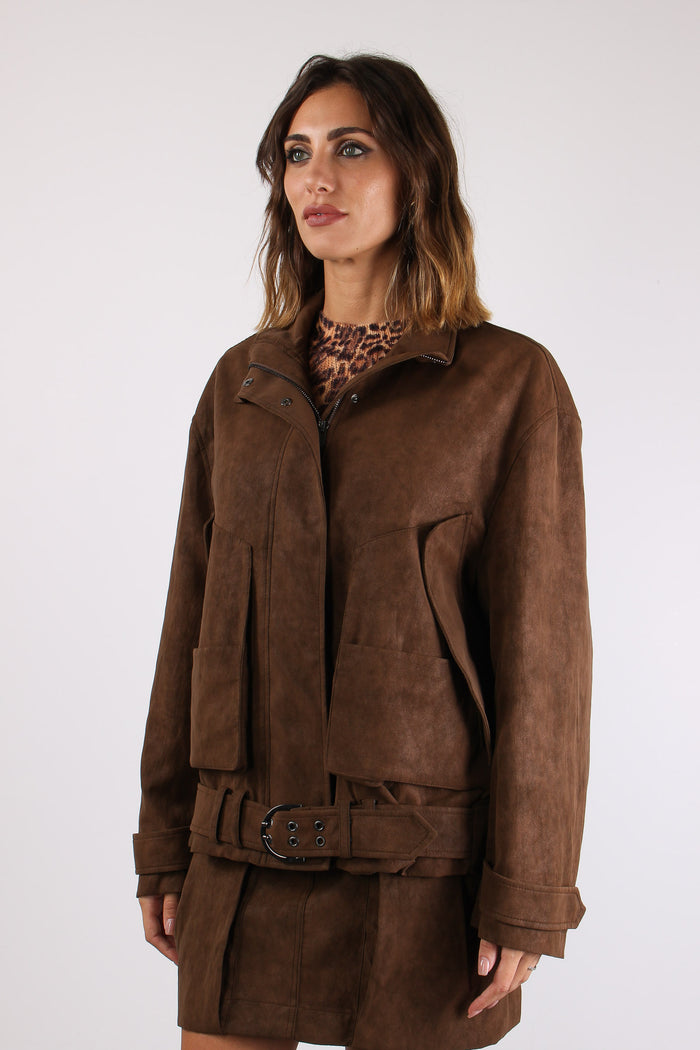 Chiodo Over Ecocamoscio Toffee-5