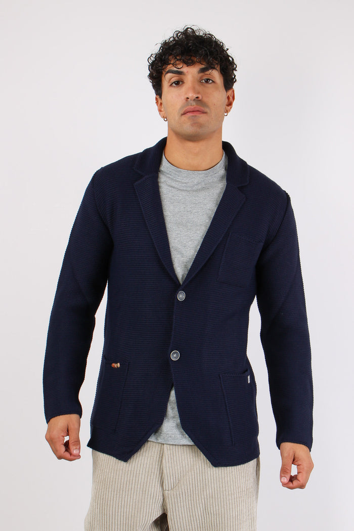 Giacca In Maglia Tasche Blu-2