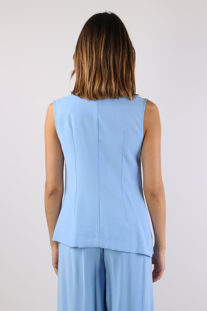 Gilet Asimmetrico Misto Viscos Azzurro-4