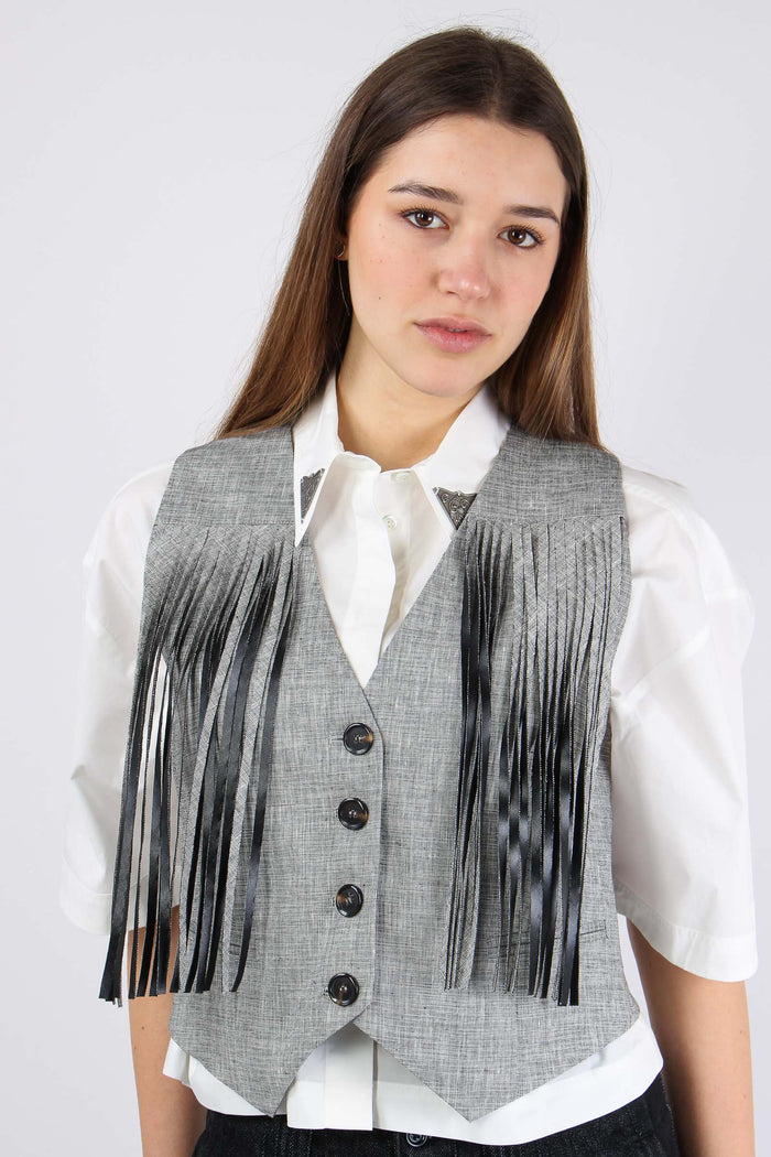Boretto Gilet Lino Cotone Nero/bianco-7