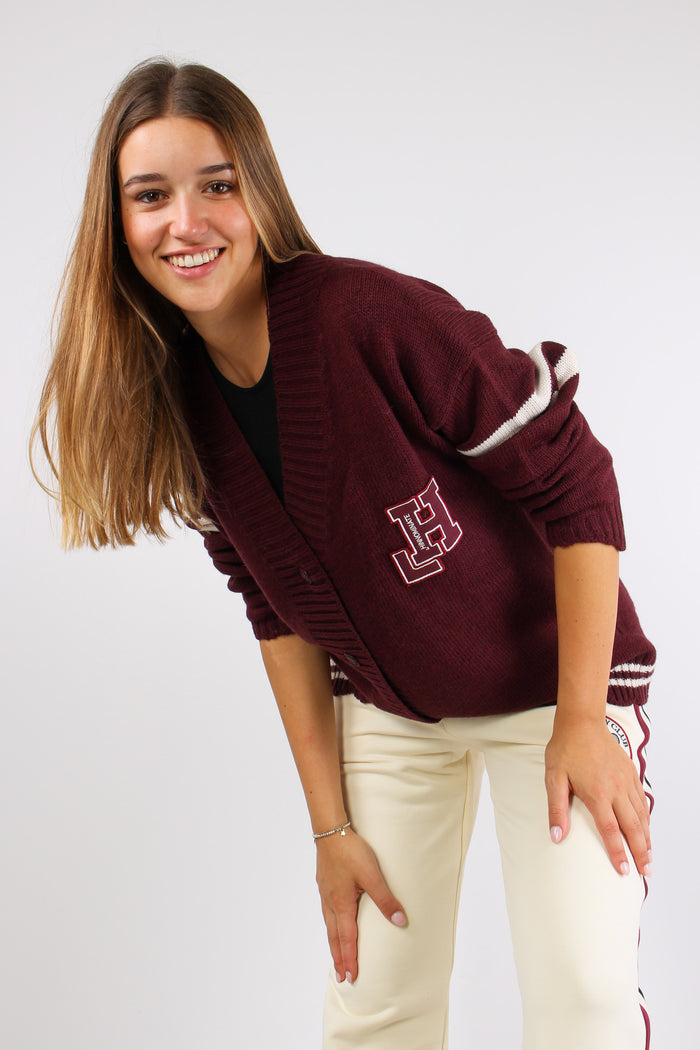 Cardigan Lana Bottoni Patch Bordeaux-3