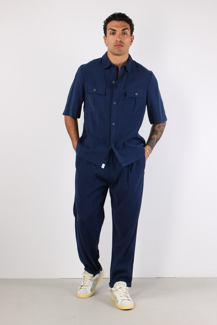 Banana Camicia Tasche Cupro Blu