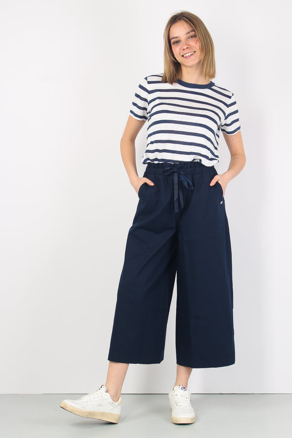 Pantalone Cotone Cropped Navy Blue