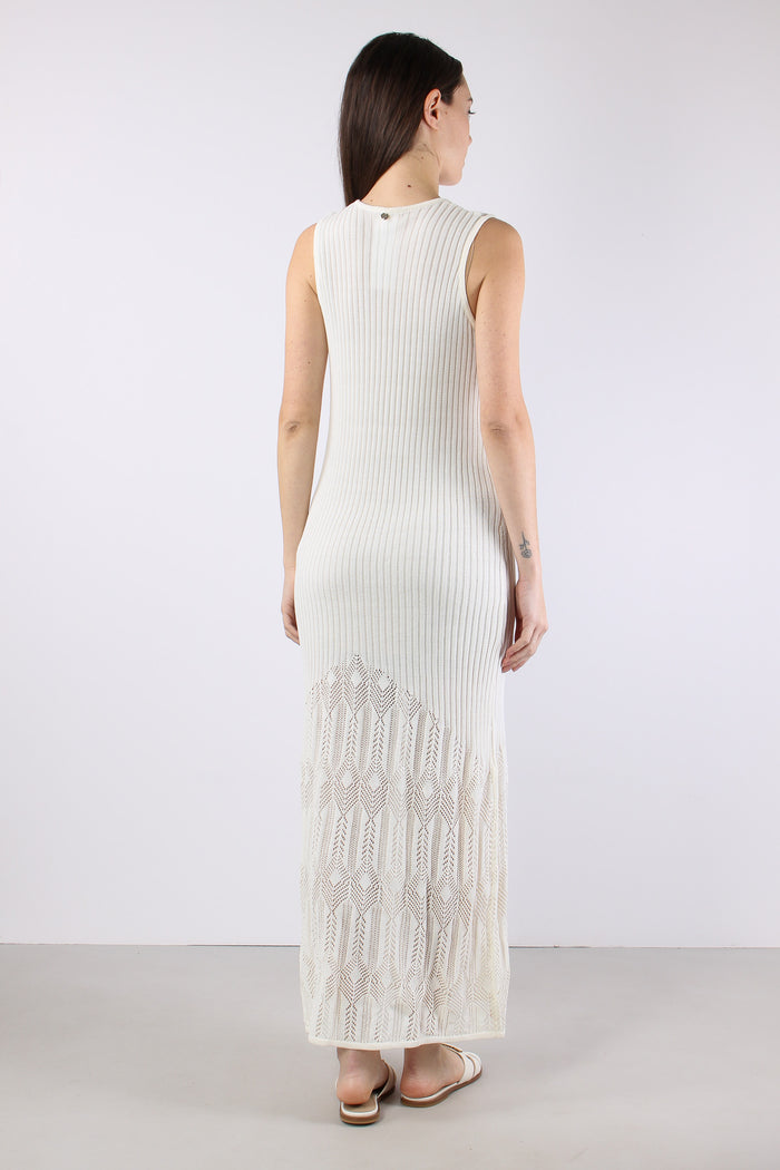 Abito Lungo Macrame Bianco Lana-4