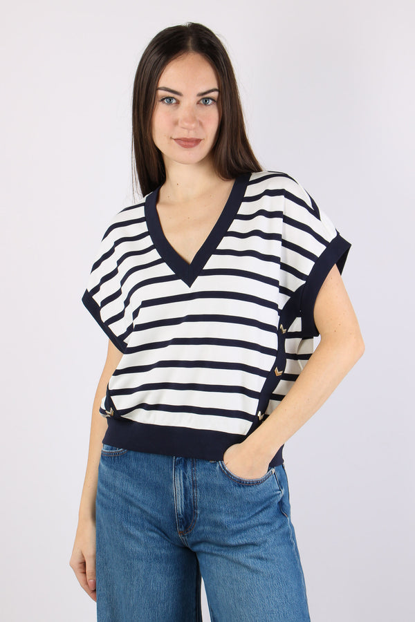 Maglia Smanicata Riga White/blue-2