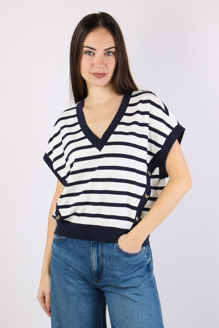 Maglia Smanicata Riga White/blue-2