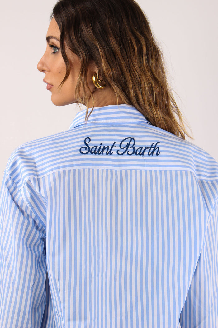 Camicia Slim Riga Ricamo Schiena Bianco/azzurro-8