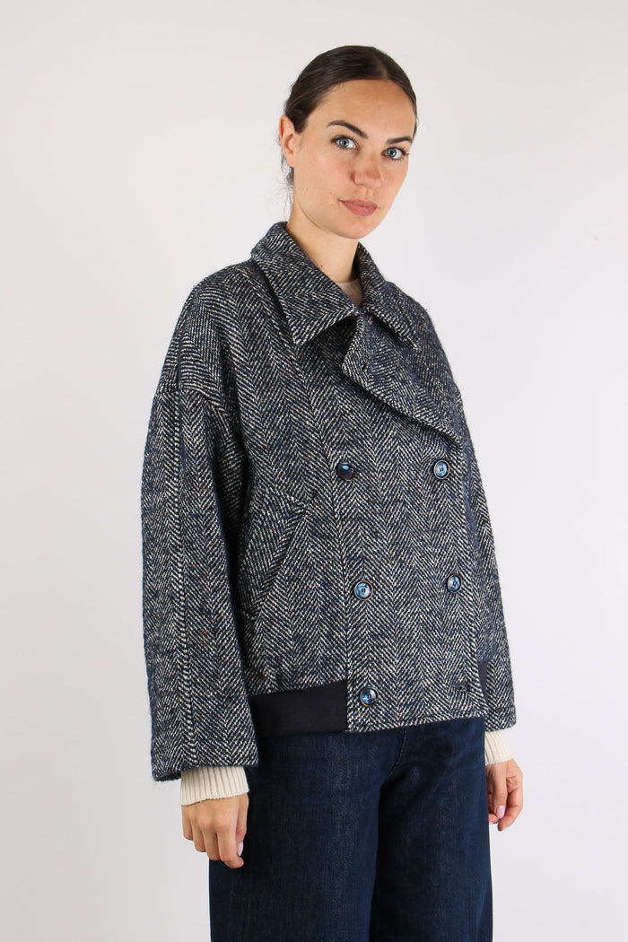 Bomber Peacot Doppio Petto Rescato Blu/panna-4