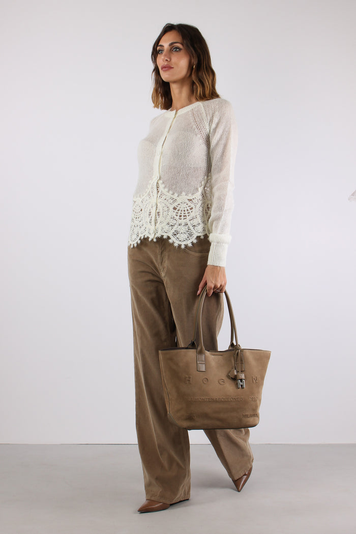 Cardigan Inserto Pizzo Burro-5