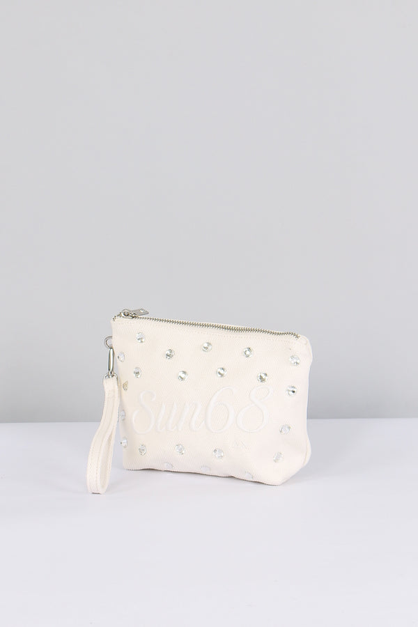 Mini Pochette Canvas Strass Bianco-2