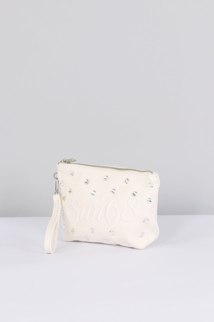Mini Pochette Canvas Strass Bianco-2