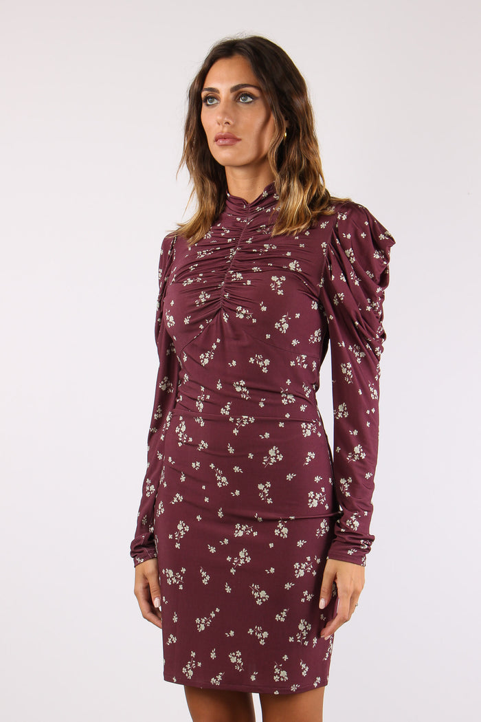 Abito Lycra Arriccio Spalle Bordeaux-3
