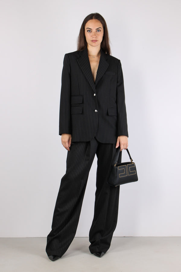 Giacca Over Gessata Nero/beige