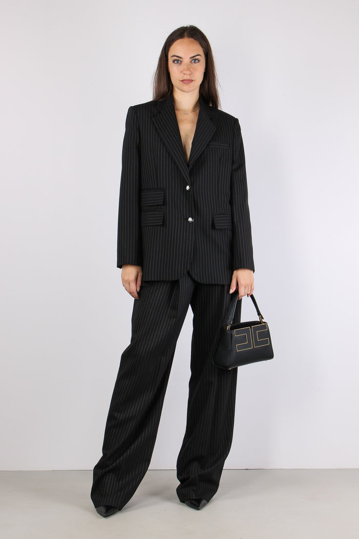 Giacca Over Gessata Nero/beige