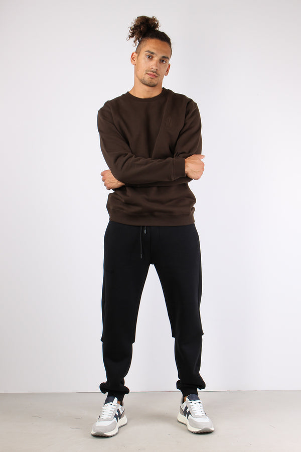 Felpa Girocollo Logo Ricamo Moro