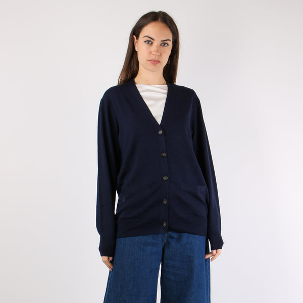 Cardigan Over Tasche Applicate Hunter Navy-2