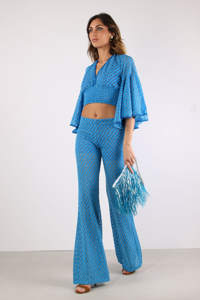 Pantalone Svasato Jacquard Bluette-5