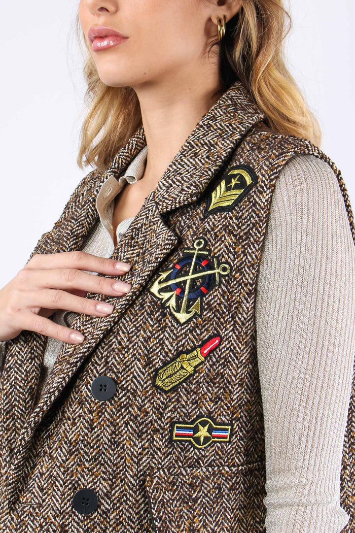 Gilet Spigato Patch Moro/ocra-8