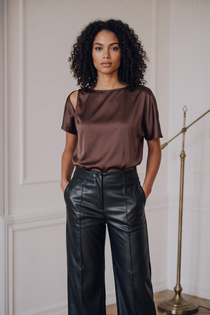 Pantalone Ecopelle Cuciture Nero