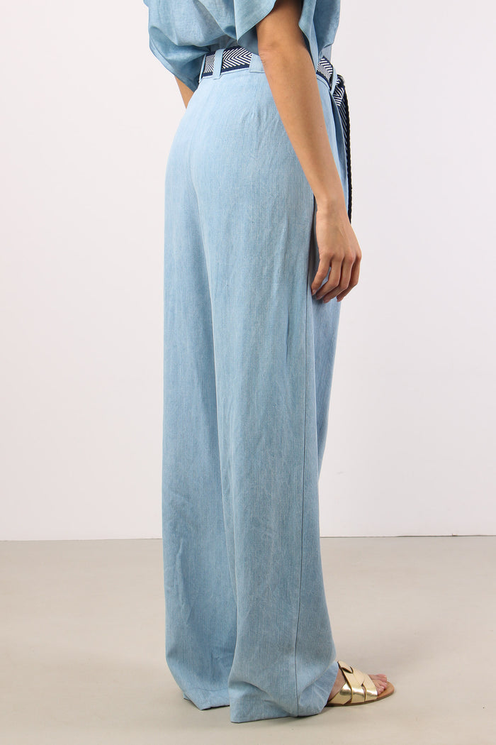 Pantalone Palazzo Denim Cintur Denim-6