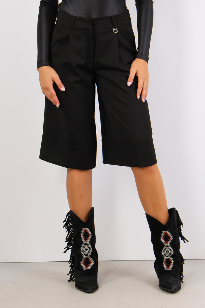 Bermuda Flanella Risvolto Nero-2