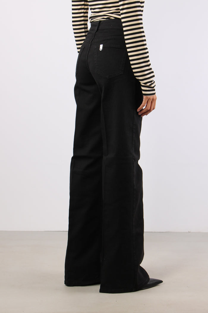 Pantalone Flare Applicazione Passanti Nero-6