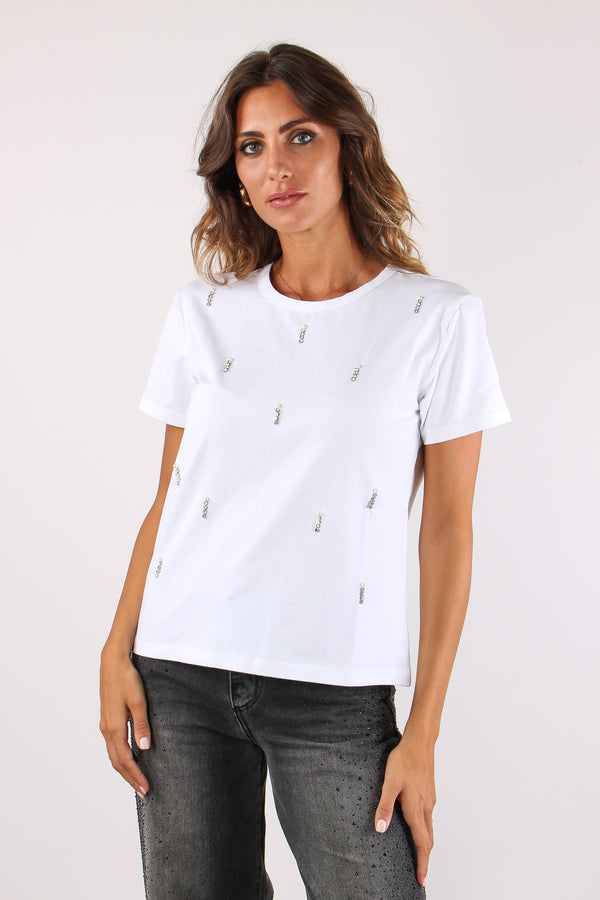 Crew T-shirt Applicazioni Strass White-2