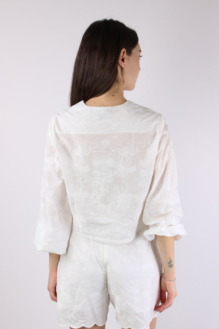 Camicia Corta Ricami Bianco-4