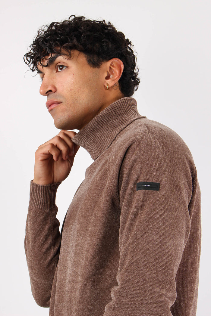 Maglia Collo Alto Ciniglia Taupe Melange-6