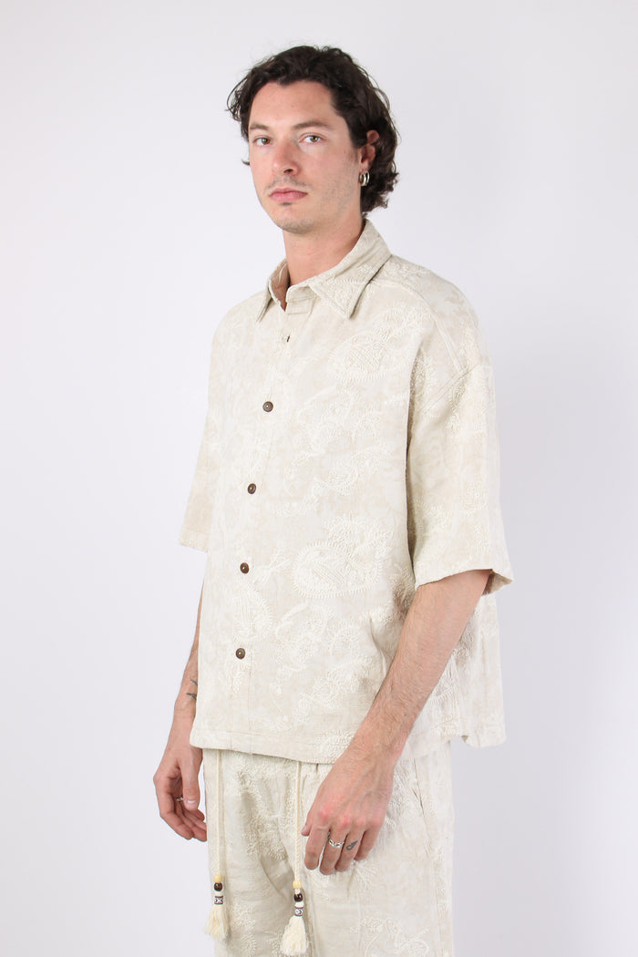 Camicia Manica Corta Ricamo Ecru-4