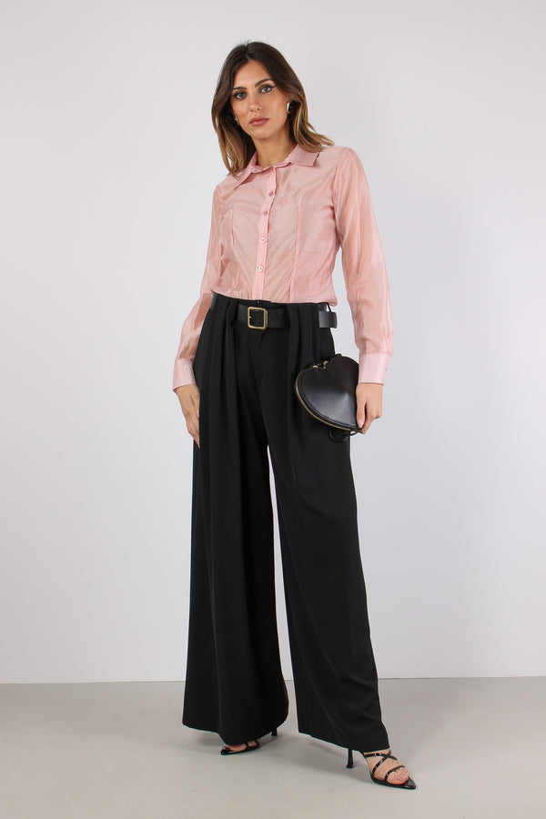 Camicia Slim Mussola Strass Rosa