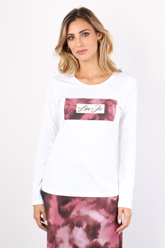 T-shirt Ml Logo Strass Bco/ Rose Cloud