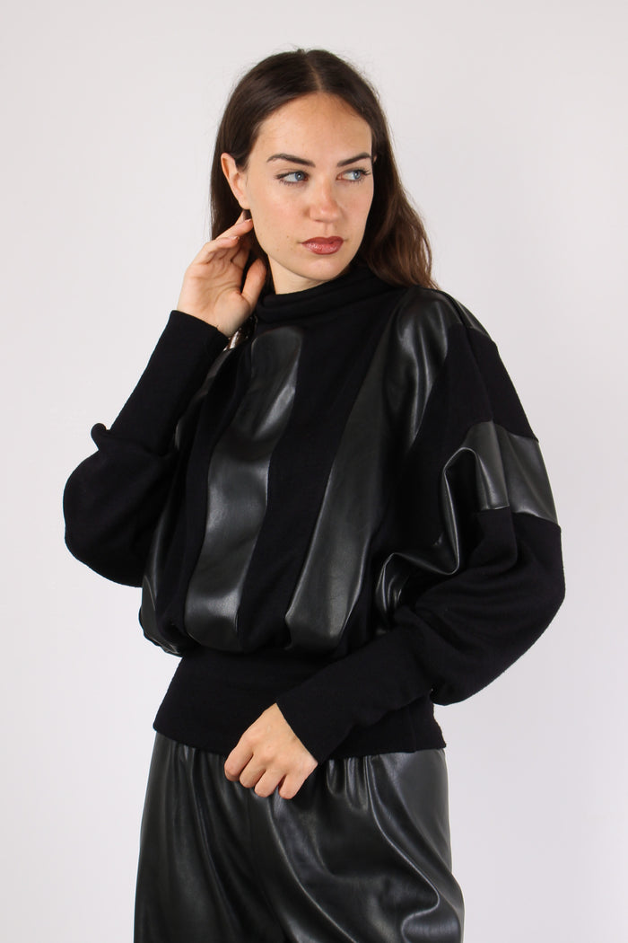 Maglia Inserto Ecopelle Nero-7