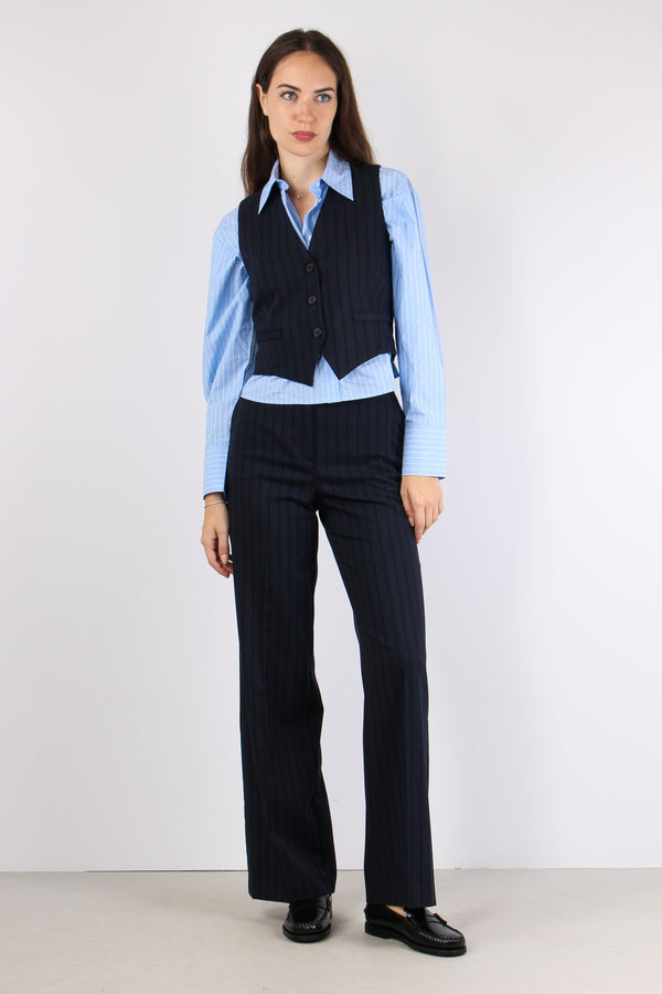 Pantalone Palazzo Gessato Blu/fango