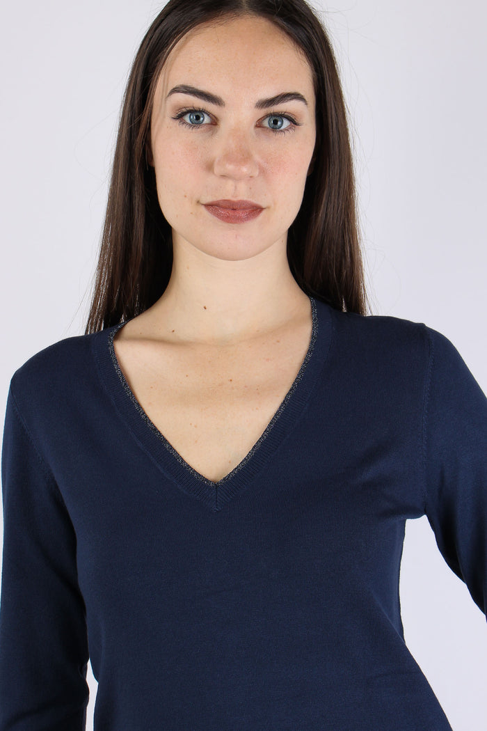 Maglia Scavo V Inserto Lurex Blu Navy-8