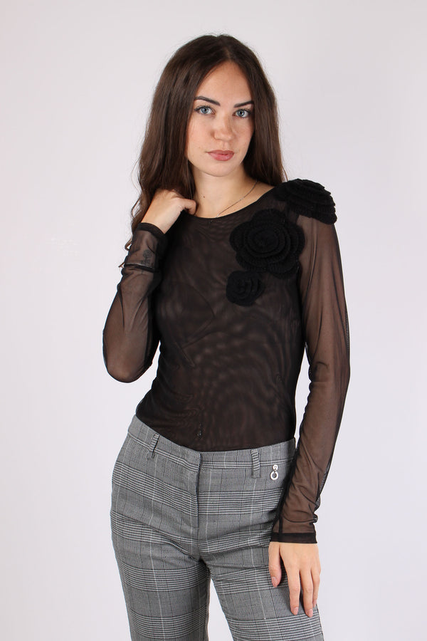 T-shirt Tulle Applicazione Ros Black/black