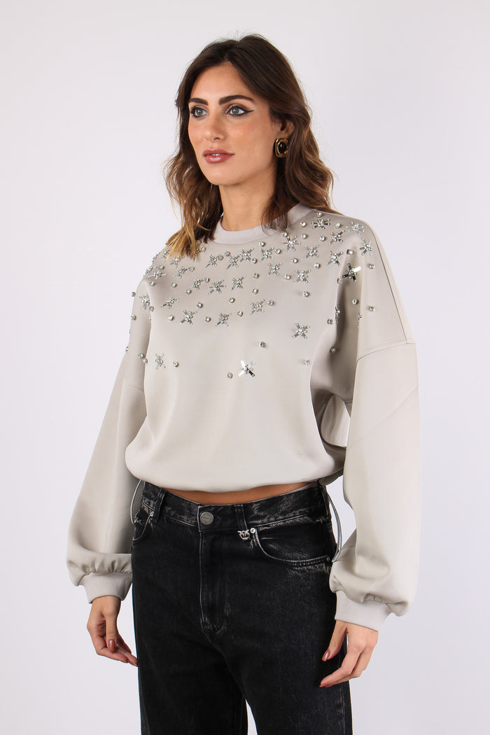 Bibiana Maglia Colletto Manich Beige/grigio-5