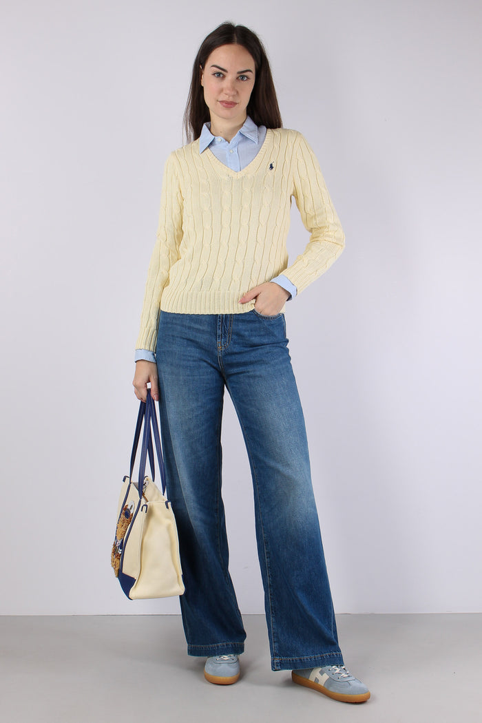 Pullover Trecce Scollo V Cream-3