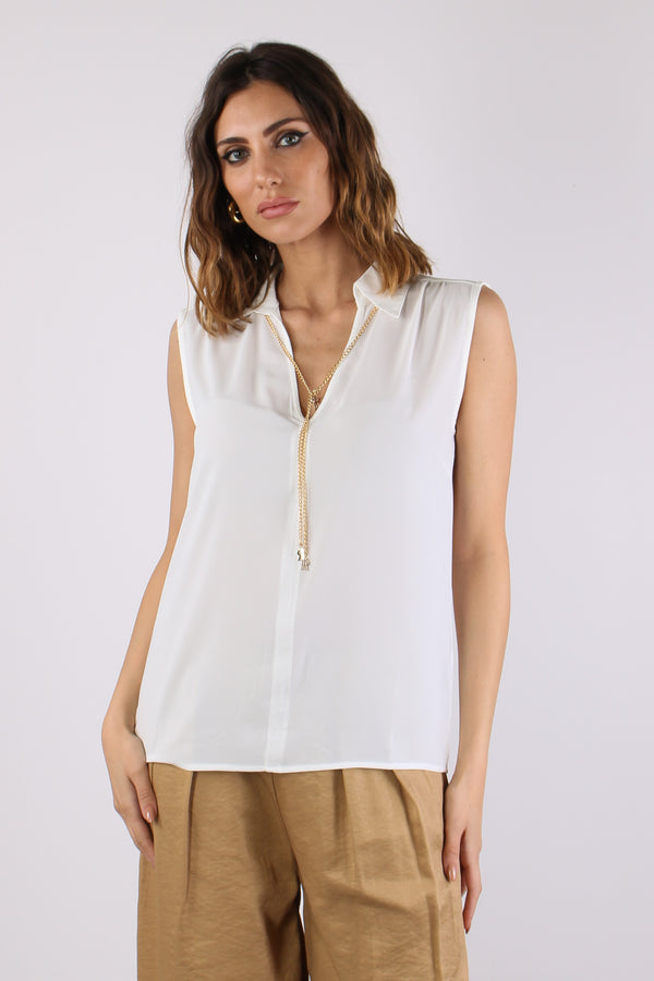 Jeanne Blusa Smanicata Catena Milk-2