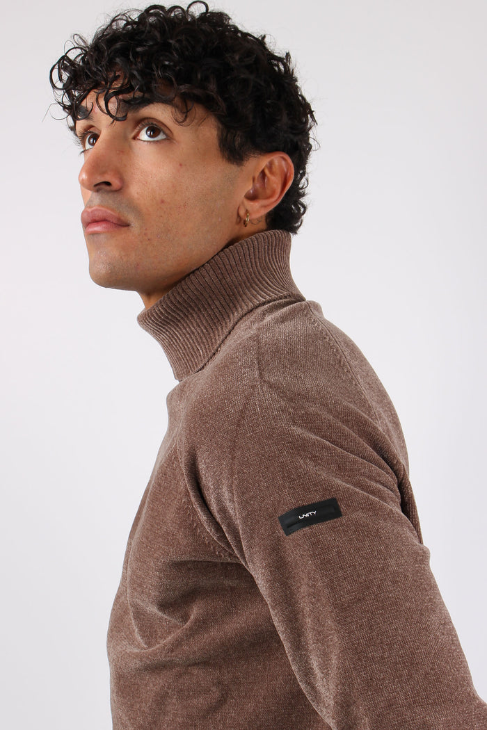 Maglia Collo Alto Ciniglia Taupe Melange-8
