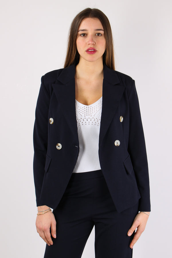 Giacca Doppiopetto Scuba Crepe Blu-2