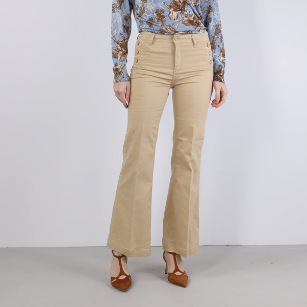 Pantalone Bottoni Laterali Cream Beige-2